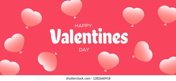 Valentines day banner, posters, greeting cards. Falling balloons and heart background. Happy Valentines Day lettering greeting card  