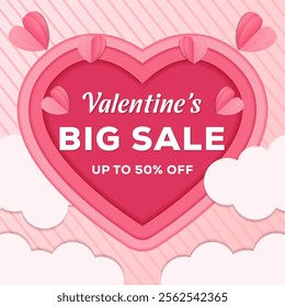 valentine's day banner promotion illustration in paper art style