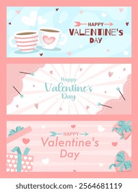 Valentine's Day banner provides social media post template. Pink design. Vector illustration for social media banners and websites, online shopping, sales ads, marketing materials.
