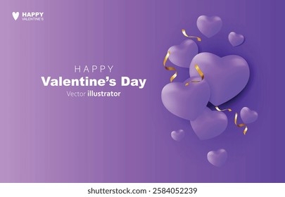 Valentine's day banner purple hearts shape design. Templates for social media posts backgrounds, cover, poster, banners, marketing, sales promotion copy space background