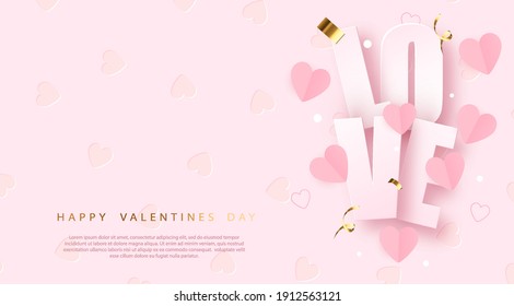 Valentine's day banner with realistic romantic elements. Vector