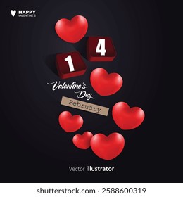 Valentine's day banner red hearts on black background. Templates for social media posts backgrounds, cover, poster, banners, marketing, sales promotion copy space vector illustration background