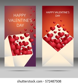 Valentine's Day banner with red hearts flying out of envelope