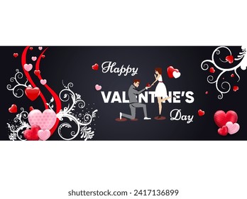 Valentine's day banner Red, white heart frame background. Voucher, Greeting card, Trendy style.