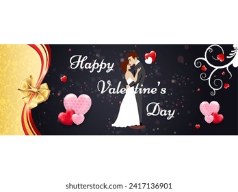 Valentine's day banner Red, white heart frame background. Voucher, Greeting card, Trendy style.