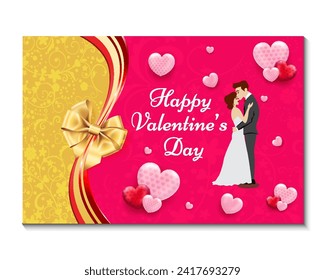 Valentine's day banner Red, white heart frame background, Greeting card, Trendy style.