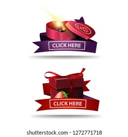 Valentine's Day banner with ribbon, button and gifts