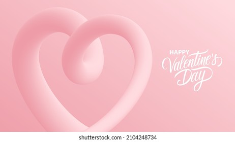 Valentines Day banner with romantic inscription Happy Valentine's Day and 3d line heart shape. 14 February holiday greetings. Vector Illustration.	