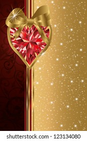 Valentine's day banner with ruby heart , vector illustration