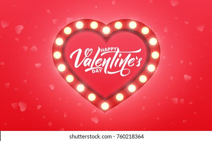 Valentines Day. Banner for Valentine's Day sale, promotion, discounts etc. Valentine's background with script lettering and marquee glowing heart