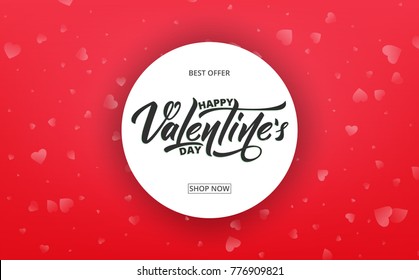 Valentines Day. Banner for Valentines sale, promotion, discounts etc. Background with Valentine's day lettering and hearts confetti.