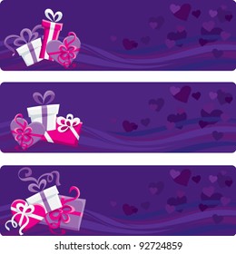 Valentine's day banner set with colored gifts