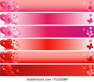 Valentines Day Banner Set with Hearts  and Flowers  in Sizes: 728 x 90.