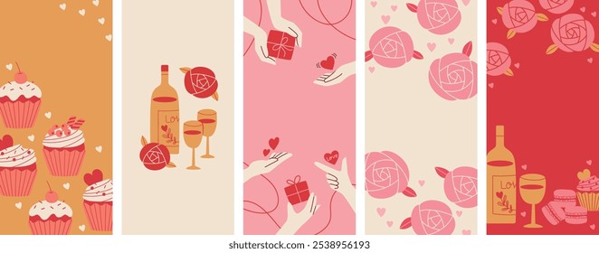 Valentine's Day: Banner set with sweets and roses

