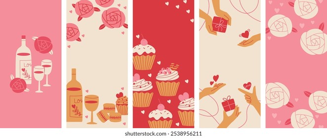 Valentine's Day: Banner set with sweets and roses

