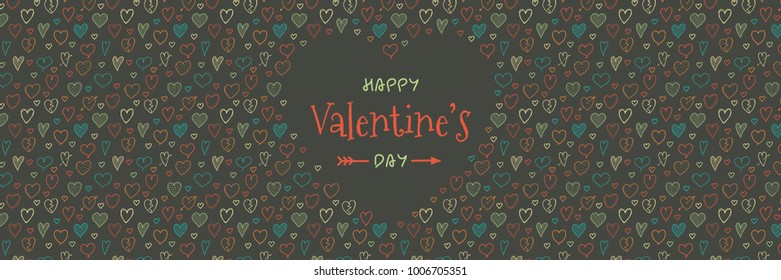 Valentine's Day - banner with sketch hearts. Vector.