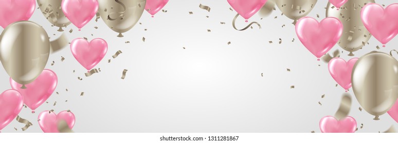 Valentines day. banner template background Colorful Balloons. Win, Party & Sale Design
