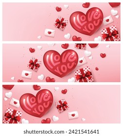 Valentine's day banner template background with festive heart shaped and gift decoration