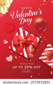 Valentine's day banner template with Gift Boxes. Vector of poster or banner for Valentine's day. Greetings and presents for love concept.