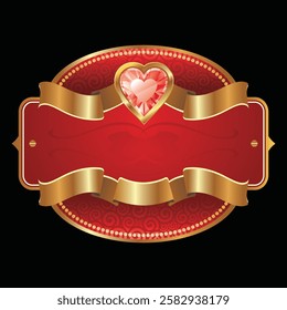 Valentine's day banner template with Heart Shaped Gift Box,golden text Love and golden love 3D Icons.Vector of poster or banner for Valentine's day.Greetings and presents for love concept.
