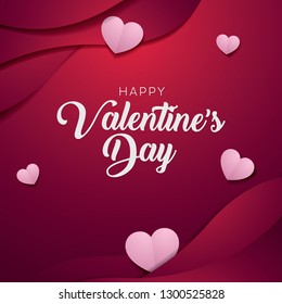 Valentines Day Banner Template, Love Heart Paper Art Greeting Card , Suitable For Website Or Social Media Post And Marketing Material