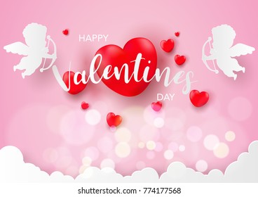 Valentine's day, banner template. Pink heart with lettering, isolated on background. Heart tags poster design. Vector