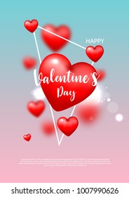 Valentine's day, banner template. red and White heart with lettering on background. tags poster design Vector brochure A4.