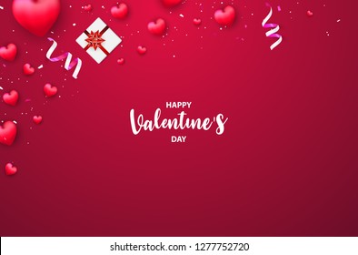 Valentine's day, banner template. red heart with lettering on background. tags poster design Vector brochure.