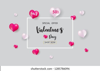 Valentine's day, banner template. red heart with lettering on background. tags poster design Vector brochure.