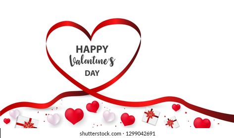 Valentine's day, banner template. red heart with lettering on background. tags poster design Vector brochure.