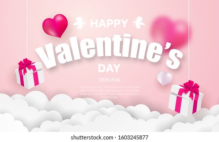 Valentine's day, banner template. red heart with lettering on background. tags poster design Vector brochure.
