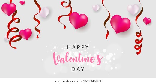 Valentine's day, banner template. red heart with lettering on background. tags poster design Vector brochure.