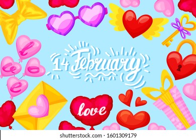 Valentine's day banner template. Romantic composition. Vector illustration for your design.
