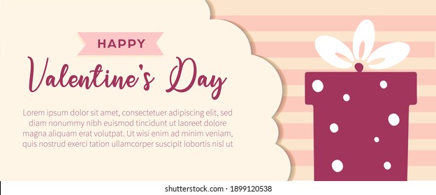 Plantilla de banner del Día de San Valentín, ilustración vectorial con regalo y bella inscripción