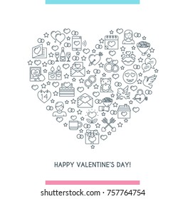 Valentines day banner. thin line icons arrange in the form of heart. Vector illustration