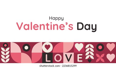 Valentine's day banner in trendy colors background. Simple geometric background for Valentine's Day.Vector illustration