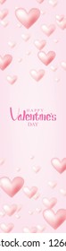 Valentine's Day Banner Vector Design. Happy Valentine's Day with Flying Pink Hearts Isolated in Pink Background