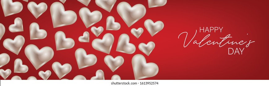 Valentines Day banner or website header background with 3d hearts. Love design concept. Romantic invitation or sale offer promo. Vector illustration.