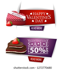 Valentine's Day banners with buttons, gifts and chocolate candy