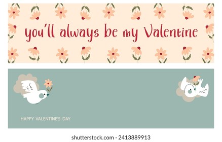 Valentine's day banners with Cupid, Angel, Doves and Flowers. Vector illustrations