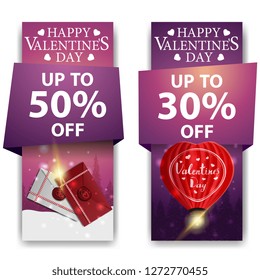 Valentine's Day banners with heart-shaped balloon and love letters