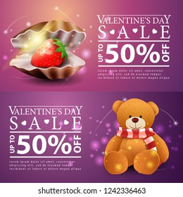 Valentine's Day banners with pearl shell with strawberry and Teddy bear