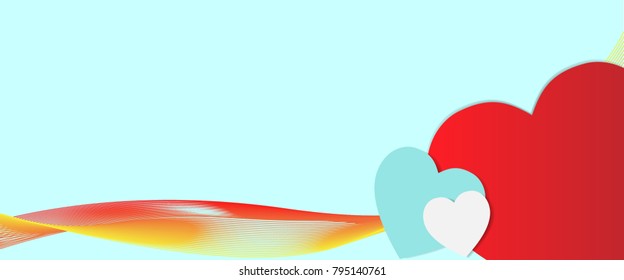 Valentine's day banners, red, blue and white hearts with line colorful on blue background