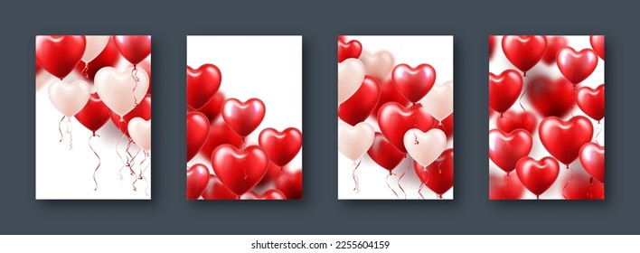 Valentine's Day banners with red heart balloons. Wedding invitation card template, love background. Mother's Day greeting cards. Beautiful romantic banner. Vector illustration