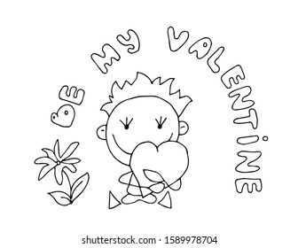 Valentine's Day. Be my Valentine. Cute hand drawn Boy and Girl isolated on a hearts background. Vector illustration.	