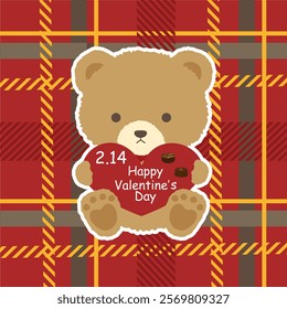 Valentine's day Bear has big heart that is written character and red checked pattern.