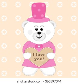 Valentine's Day. Bear with heart. Vector illustration.