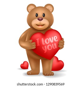 Valentine's Day bear holding red heart, vector illustration.