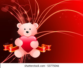 Valentine's Day Bear on Abstract Light Background Original Illustration