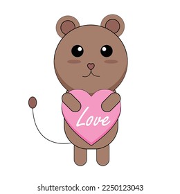 valentine's day bear vector illustration holding a heart shape